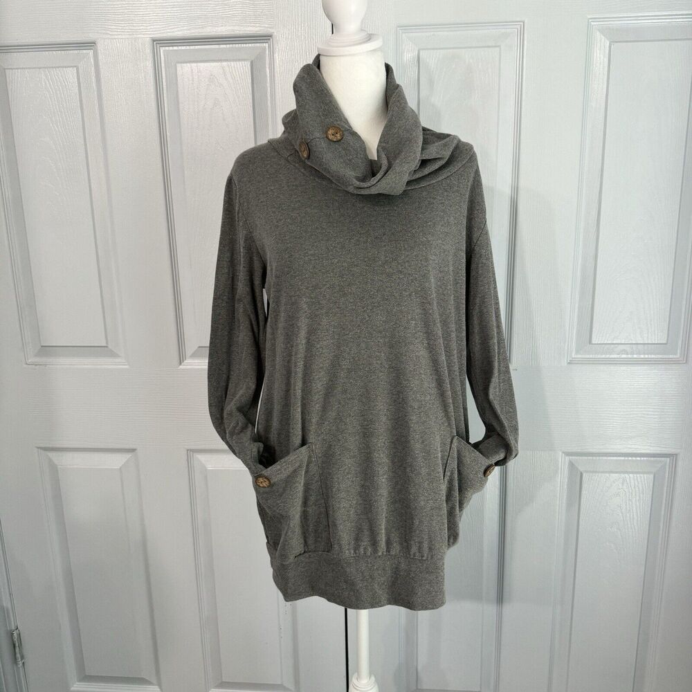 Levaca Grey Cowl Sweater with Pockets - Women Size L, Lagenlook‎ Cozy Layer
